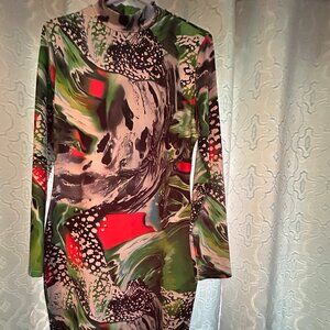 Stylish Long Sleeve Dress - Multicolor